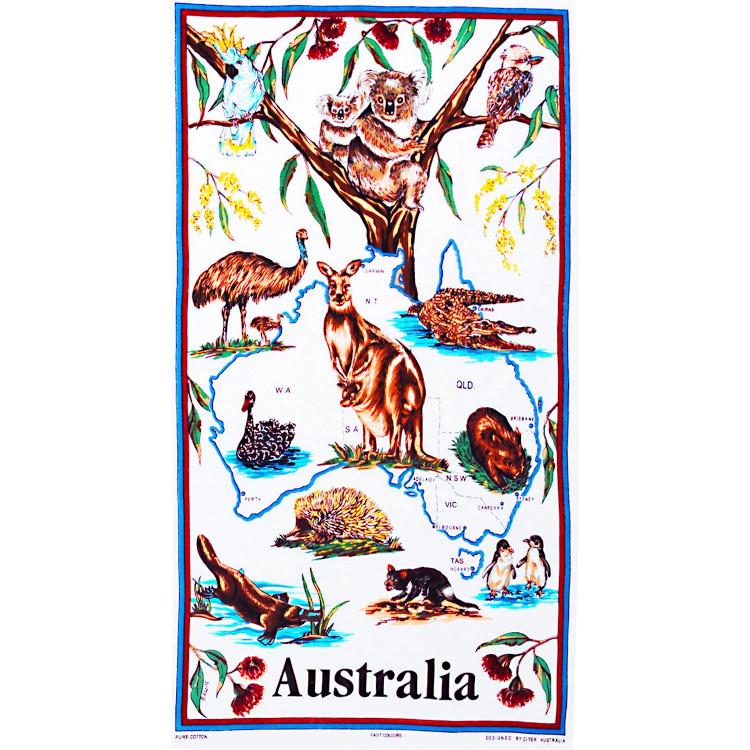 Tea Towel 'Australian Wildlife & Map' Geschirrtuch