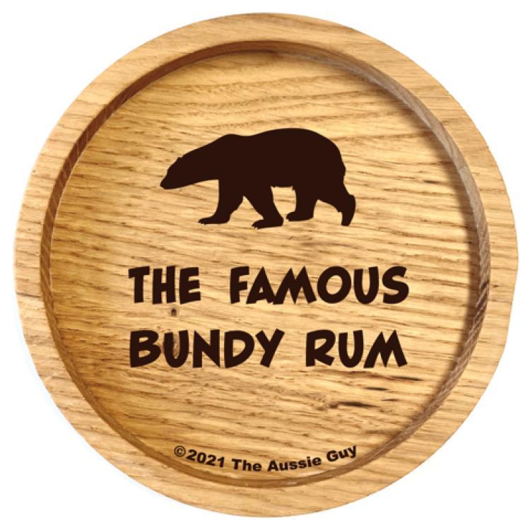 holzpost Untersetzer aus Eiche 'The Famous Bundy Rum'